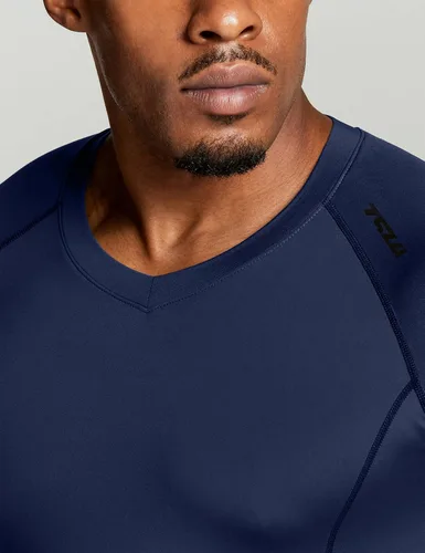 Miniatura 5 de TSLA - Camiseas térmicas de compresión de manga larga con cuello en V para hombre, ideales para usar como capa base para hacer ejercicio, correr