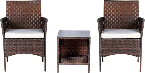 Miniatura 11 de BTEXPERT Juego de 3 piezas de mimbre al aire libre, juego de bistró para jardín, patio, porche, muebles de ratán PE para ahorrar espacio, 2 sillas