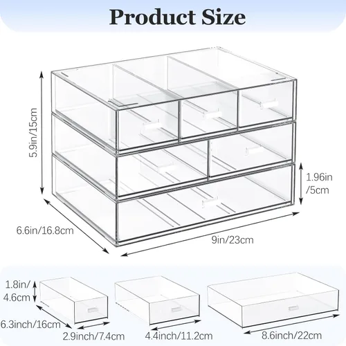 Miniatura 3 de Organizador de Escritorio Apilable de 3 Niveles con 6 Cajones, YOCOMEY Caja de Almacenamiento de Escritorio de Plástico con Cajones, Organizador
