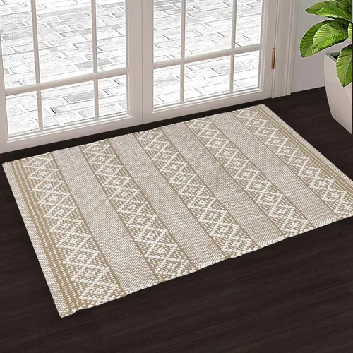 Miniatura 7 de Chardin home Alfombra bohemia beige y blanca de 2 x 3 pies Alfombra de granja tejida a mano Ideal para cocina, entrada, baño, meditación
