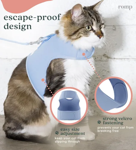 Miniatura 2 de Juego de arnés para gatos, collar y correa – Chaleco de arnés de velcro ajustable sin estrangulamiento para gatos y gatitos (algodón azul, S)