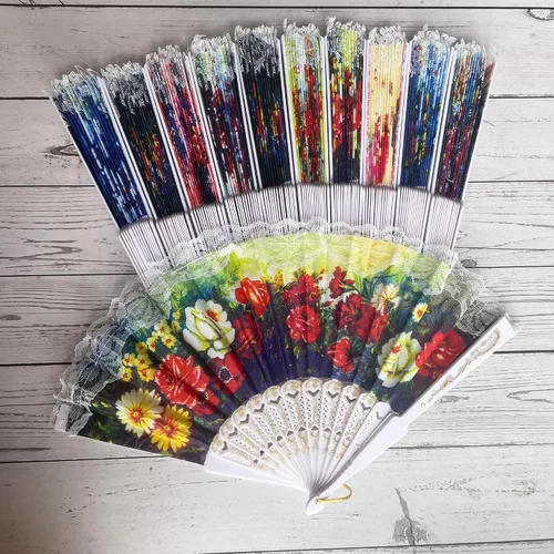 Miniatura 5 de Abanico de mano plegable español, abanicos de baile de flores, abanicos plegables de mano de verano para niñas y mujeres
