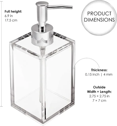 Miniatura 3 de Dispensador de desinfectante de manos reutilizable de acrílico transparente para cocina y baño con bomba de acero inoxidable a prueba de óxido