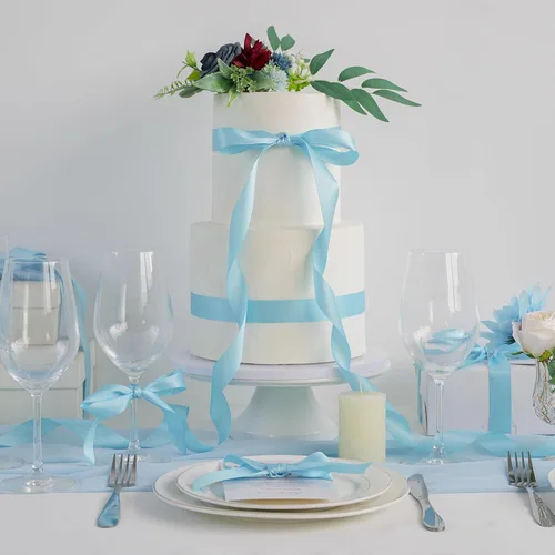 Miniatura 4 de HUIHUANG Cinta azul bebé de 1 pulgada x 20 yardas, cinta de satén gruesa brillante de lujo de doble cara para baby shower, manualidades y lazos
