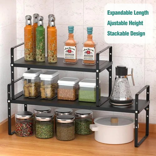 Miniatura 3 de SUZLON Estante de metal expandible, organizador de estante de cocina resistente de 4 niveles, estante ajustable para gabinete, despensa, encimera