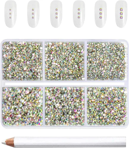 Beadsland 7200 piezas de diamantes de imitación con parte trasera plana, gemas de cristal AB para uñas diamantes de imitación de cristal redondos