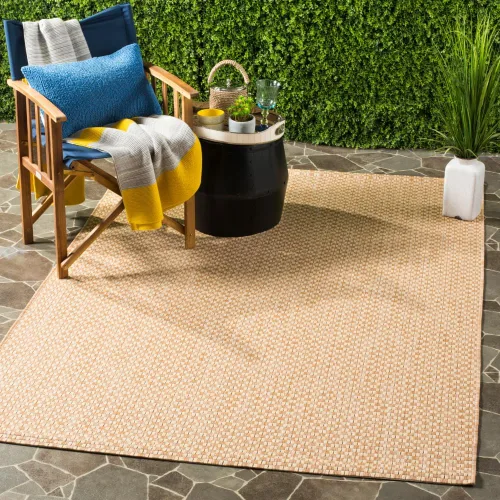 Miniatura 77 de SAFAVIEH Alfombra lavable al aire libre Courtyard Collection - 6'7" x 9'6", azul claro y gris claro, no desprende pelusa y fácil limpieza, ideal