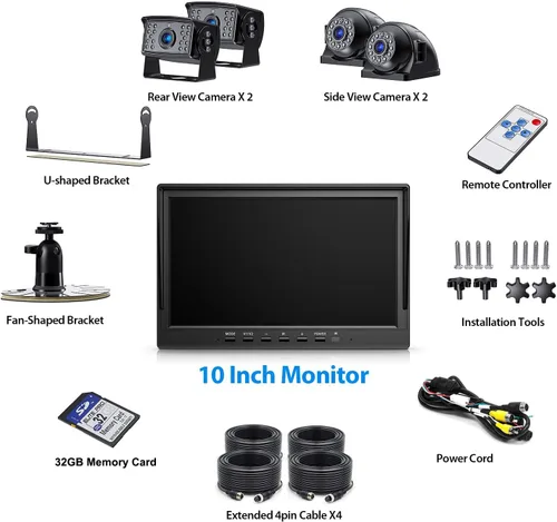Miniatura 7 de ZEROXCLUB Kit de sistema de cámara de respaldo con cable con monitor HD 1080P de 10 pulgadas, cámara lateral trasera de visión nocturna IR