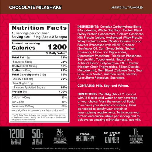 Miniatura 2 de BSN TRUE-MASS - Ganador de peso, proteína en polvo para ganar masa muscular, batido de chocolate, 10.38 libras (el paquete puede variar)