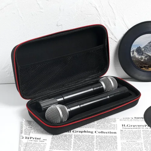Miniatura 8 de IMIKEYA Caso: Caja de almacenamiento portátil Funda de EVA dura Bolsa de transporte Dual Handheld Mic a prueba de golpes con cremallera de viaje duro