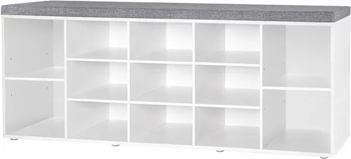 Miniatura 18 de DINZI LVJ Banco de almacenamiento de zapatos con cojín, estante de cubículos con 12 cubículos, estantes ajustables, banco organizador multifuncional