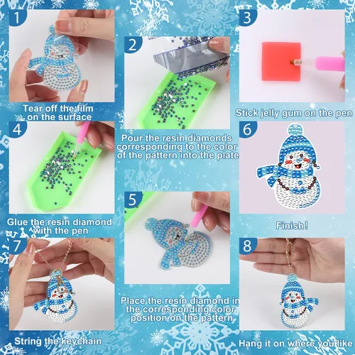 Miniatura 3 de 12 llaveros de pintura de diamante de muñeco de nieve, colgantes de arte de diamantes de doble cara de taladro completo de diamantes 5D, kits
