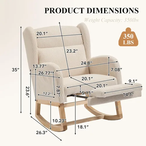 Miniatura 2 de NIOIIKIT Nursery Rocking Chair with Footrest, Teddy Upholstered Glider Chair, Nursery Gliding Recliner with Side Pocket, Glider Rocker for Living