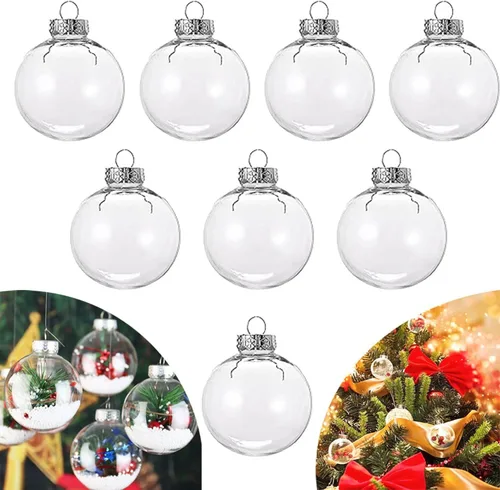 Miniatura 6 de 8 piezas Adornos de Bolas Transparentes de Plástico Rellenables para DIY - Adornos de Bolas de Navidad, 3.15 Pulgadas Tapa Desmontable Transparente