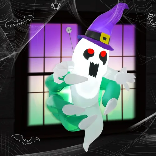Miniatura 2 de Tangkula Fantasma inflable de Halloween de 3.6 pies que estalló de la ventana, fantasma espeluznante de ventana colgante con luces LED, decoración