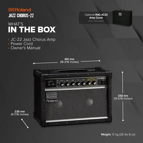 Miniatura 7 de Roland JC-22 Jazz Chorus Amplificador de guitarra ultracompacto Tono limpio icónico de JC Efecto de coro característico Potente amplificador