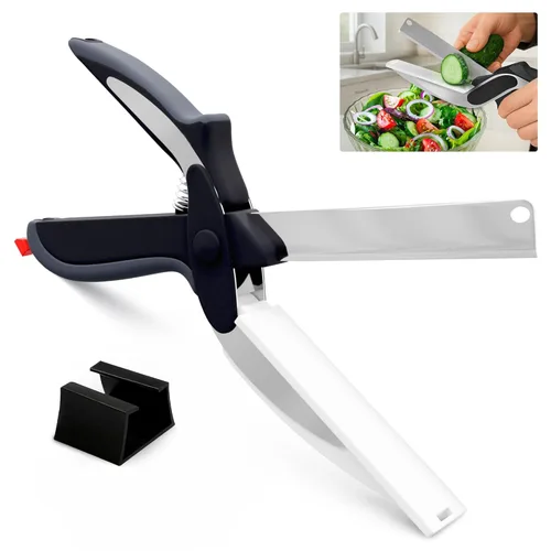 Tijeras de cocina 2 en 1 para alimentos – Cuchillo de tomate de acero inoxidable de 9.5 pulgadas para picar verduras, frutas, queso, carne en