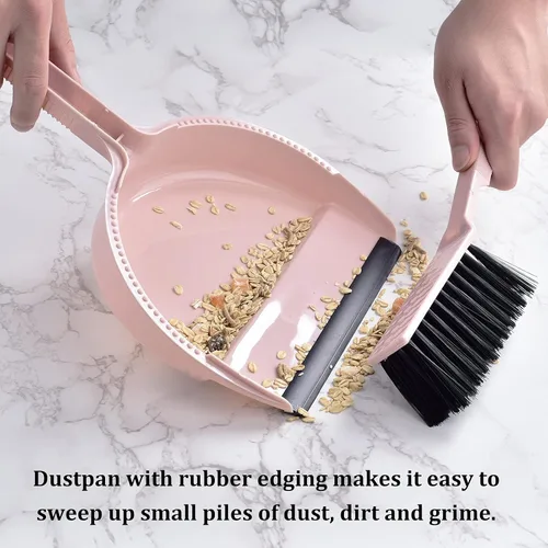 Miniatura 2 de Juego de mini escoba pequeña y recogedor rosa para el hogar, cocina, oficina, coche