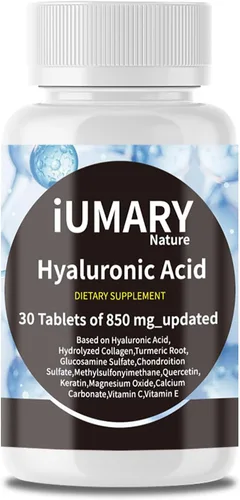 Suplementos de ácido hialurónico, 850 mg de ácido hialurónico dietético biodisponible – Apoyo avanzado para las articulaciones con colágeno