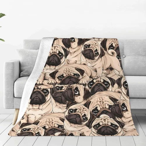 Manta de perro de carlino, suave y acogedora manta de forro polar cálido para sofá cama de 60 x 50 pulgadas
