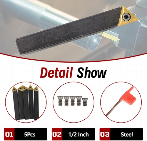 Miniatura 4 de findmall 5 unids 1/2 pulgada torno de carburo indexable Torno de torneado de herramientas de torno de metal herramientas inserta bits con insertos