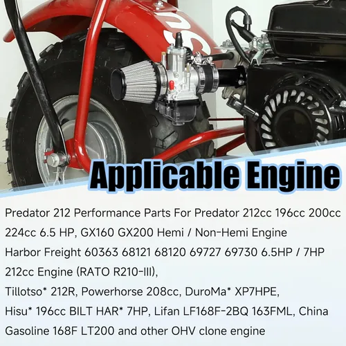 Miniatura 6 de YOXUFA PWK 24 mm Conjunto de tubo de entrada del carburador para Predator 212 224cc 196cc 200cc 6.5hp Motor Coleman CT200U BT200X Baja Warrior