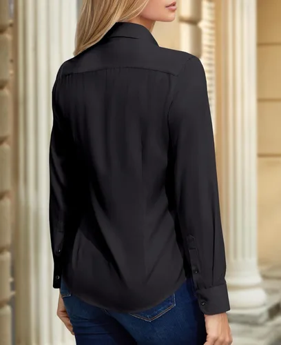 Miniatura 5 de Camisas de vestir para mujer, de manga larga, con botones, elástica, sin arrugas, color liso, casual, para el trabajo, oficina, blusa