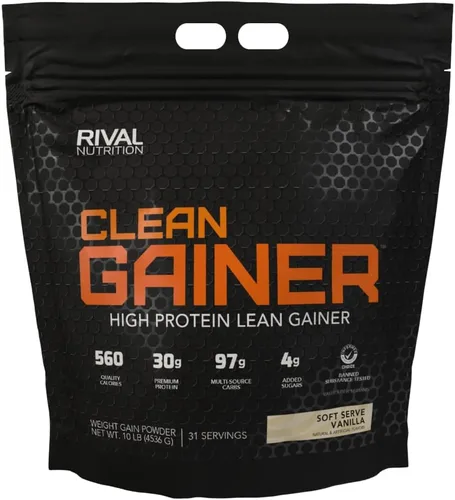 RIVAL NUTRITION Clean Gainer I - Mezcla de bebida en polvo con alto contenido de proteínas, 1.06 onzas de proteína por porción (10 libras, vainilla