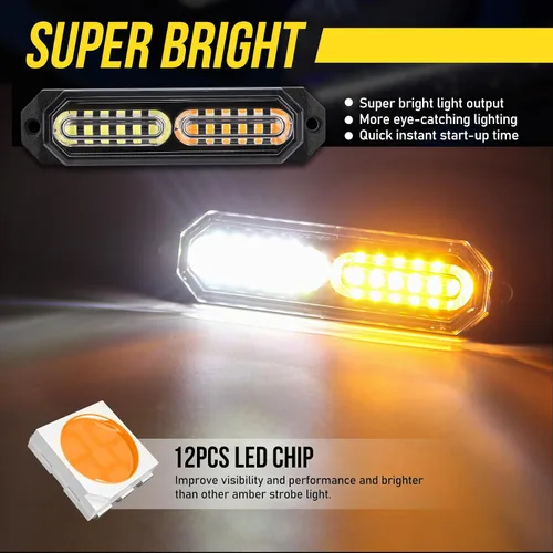 Miniatura 7 de Luces estroboscópicas de rejilla LED con interruptor de 9 teclas, 20 modos de parpadeo, montaje en superficie, barra de luz de emergencia mini de 12