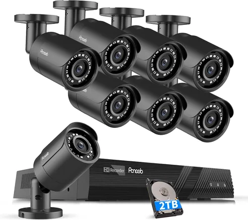 Sistema de cámaras de seguridad PoE 4K, 8X 8MP Cámaras IP PoE al aire libre con cable para vigilancia en el hogar con detección AI de humanos y Negro