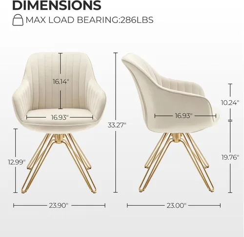Miniatura 2 de Zouron Silla giratoria moderna de mediados de siglo con patas de metal dorado, silla de escritorio tapizada sin ruedas, silla de oficina lateral Oro