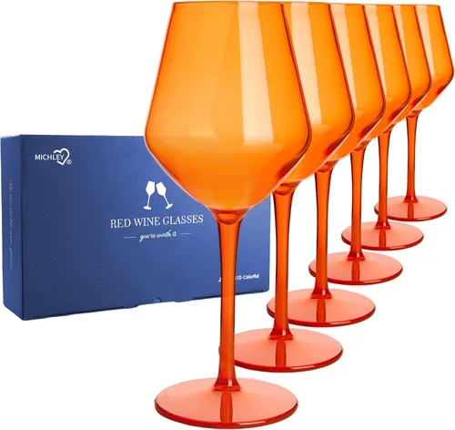 Miniatura 8 de MICHLEY Juego de 6 copas de vino de colores de tallo largo, color rojo y blanco, cristalería de plástico de tritán, regalo de 15 onzas para fiestas