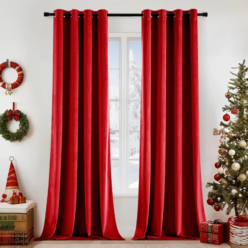 Miniatura 38 de EMEMA Juego de 2 paneles de cortinas de terciopelo de 63 pulgadas, con pestaña trasera y bolsillo para barra, cortinas con aislamiento térmico