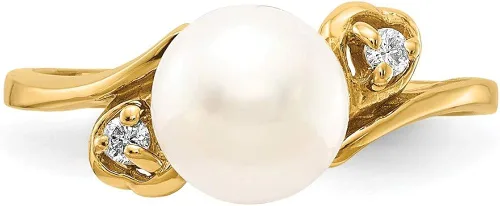 Miniatura 4 de Anillo de oro amarillo macizo de 14 quilates de 0.276in de perlas cultivadas de agua dulce (0,04 quilates)