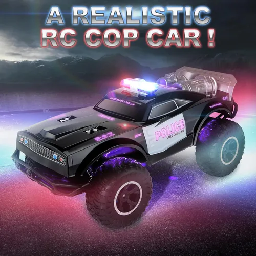 Miniatura 5 de Carox Coche de policía grande a control remoto con luces y sirenas para niños 1:8 coche policía con tres baterías recargables duradero RC camión
