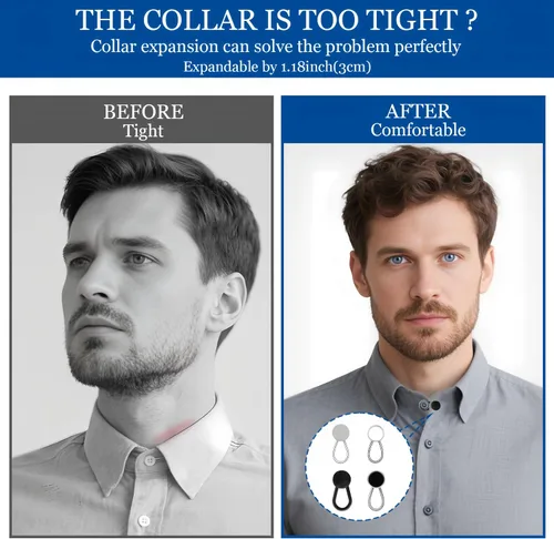 Miniatura 6 de 16 extensores de cuello para camisas de hombre, extensor de cuello cómodo, extensor de botón ajustable para camisas de vestir, botón de cuello