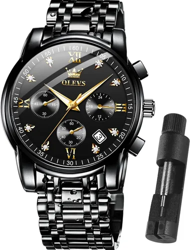 Miniatura 10 de OLEVS Relojes para hombre impermeables de acero inoxidable con pulsera ajustable, reloj analógico de cuarzo para hombre, moda de negocios, clásico