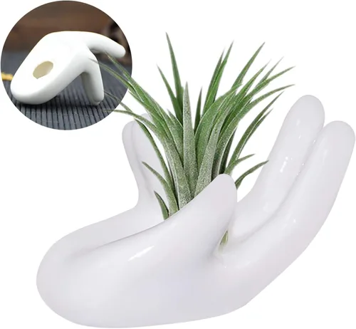 Miniatura 4 de Paquete de 6 soportes de cerámica para plantas de aire, forma de mano, contenedor de plantas de aire Tillandsia, maceta, exhibición de plantas