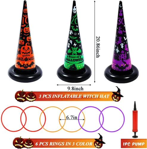 Miniatura 2 de Juegos de fiesta de Halloween, sombrero de bruja inflable, juegos de lanzamiento de anillos para niños y adultos, familia, juguetes y decoraciones
