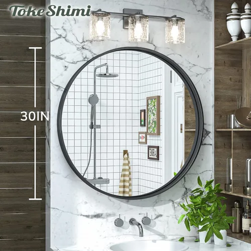 Miniatura 4 de TokeShimi Espejo Redondo Negro de 30 Pulgadas Espejo Circular Negro de Pared Espejo de Baño de Aleación de Aluminio Cepillado Mate sin óxido Marco