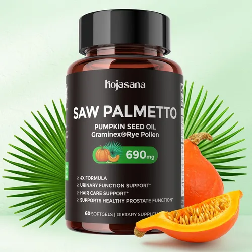 Suplemento para la salud de la próstata de Saw Palmetto 6 en 1 para hombres mayores de 40 años, 320 mg de grado farmacéutico con Graminex, aceite de