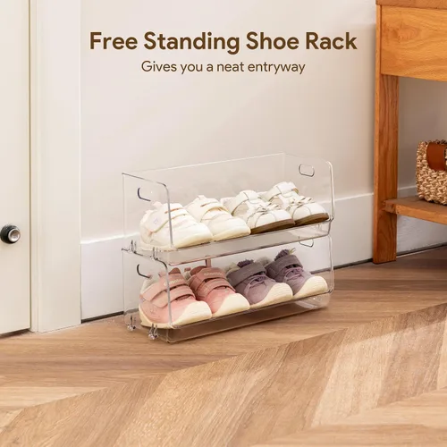 Miniatura 5 de HBlife Zapatero de acrílico transparente para niños, organizador de almacenamiento de zapatos para bebé, piso, entrada, dormitorio, 2 niveles