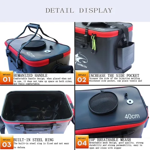 Miniatura 6 de Grneric Cubo de pesca, 6 galones/8 galones/10 galones, contenedor de pescado vivo multifuncional, cubo de cebo de pescado vivo, bolsa de pesca