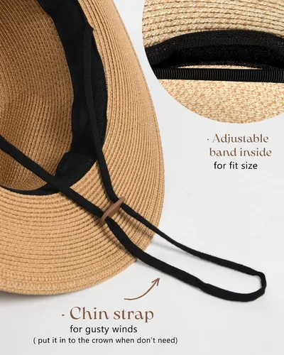 Miniatura 4 de FURTALK Womens Mens Wide Brim Straw Panama Hat Fedora Summer Beach Sun Hat UPF Straw Hat for Women