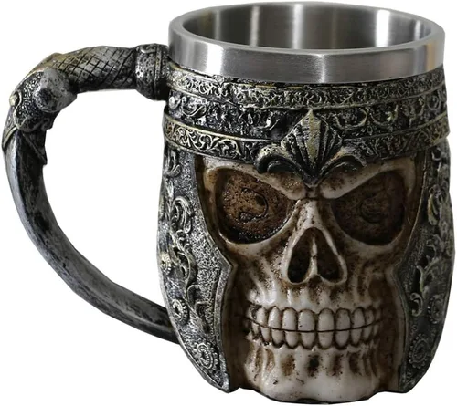 Taza de café de calavera de 13 onzas, tazas de cerveza con calavera vikinga, revestimiento de acero inoxidable, regalo para hombres, regalos del día