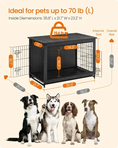 Miniatura 3 de Feandrea Muebles de jaula para perros, mesa auxiliar auxiliar de 38.6 pulgadas, moderna perrera para perros de interior de hasta 70 libras, jaula