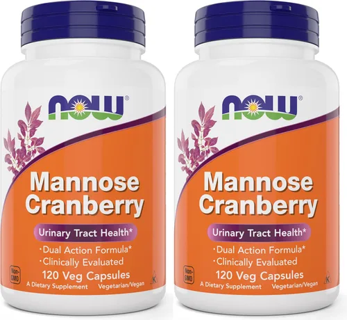 NOW Foods Arándano manosa, 120 cápsulas (paquete de 2) – con PAC – 450 mg de dmanosa, 250 mg de arándano entero – Salud del tracto urinario* –