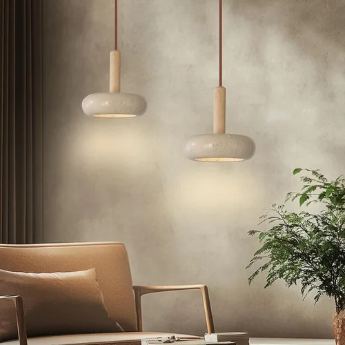 Miniatura 8 de Lámpara colgante de estilo japonés Wabi-sabi con pantalla redonda de piedra natural, lámpara de madera nórdica, lámpara de noche para dormitorio, 12