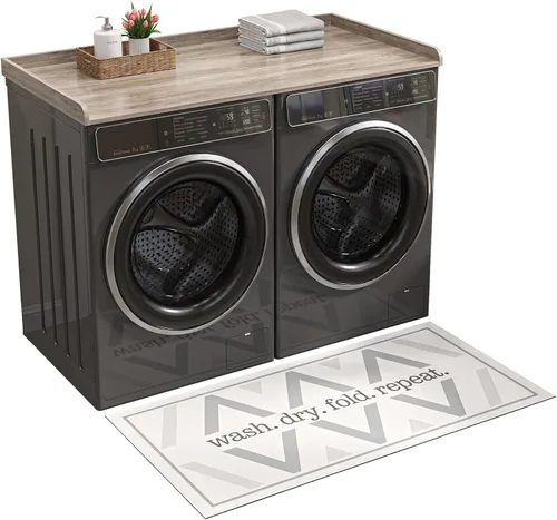 Furnaza Encimera de lavadora y secadora, encimera de lavadora y secadora de 27.5 x 54 pulgadas con almohadilla antideslizante, decoración grande Gris