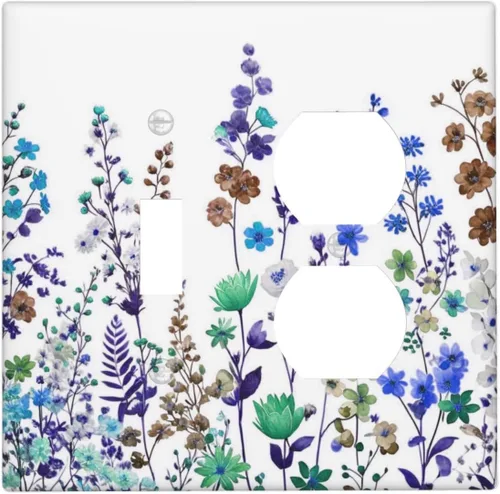 Miniatura 54 de Cubierta de Interruptor de Luz de 1 Gang con Flores Silvestres Bohemias, Hierbas, Floral, Decorativa, Planta Botánica, Naturaleza, Acuarela, Placa